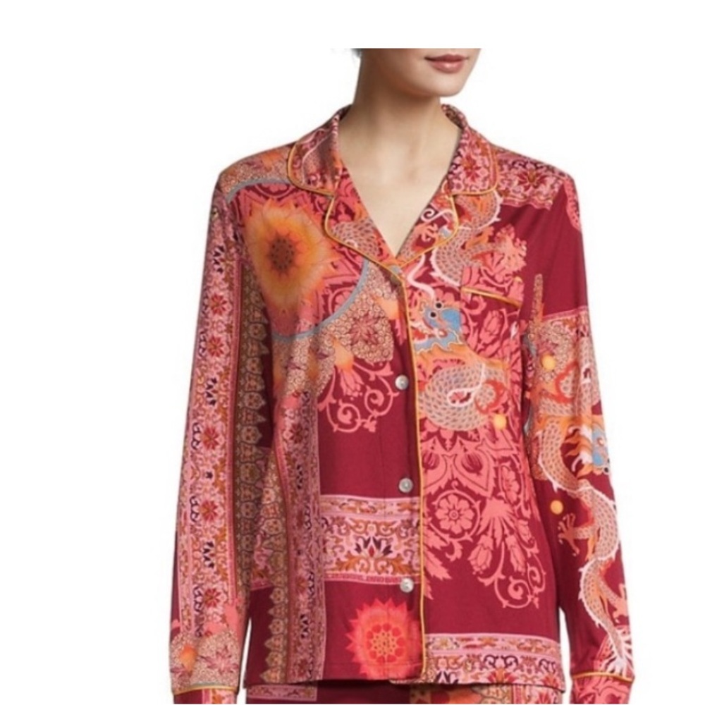 Johnny Was sz xl Red dragonia Button-Up pajama Top